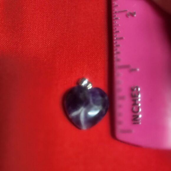 Bi-color Amethyst Crystal Heart Sterling Silver Pendant - Picture 4 of 7